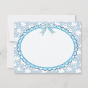 Tarjeta Pequeña Elegante marco floral azul con lazo de cinta