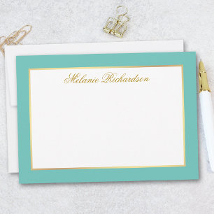Tarjeta Pequeña Elegante Marco Verde azulado dorado - Elegir tamañ