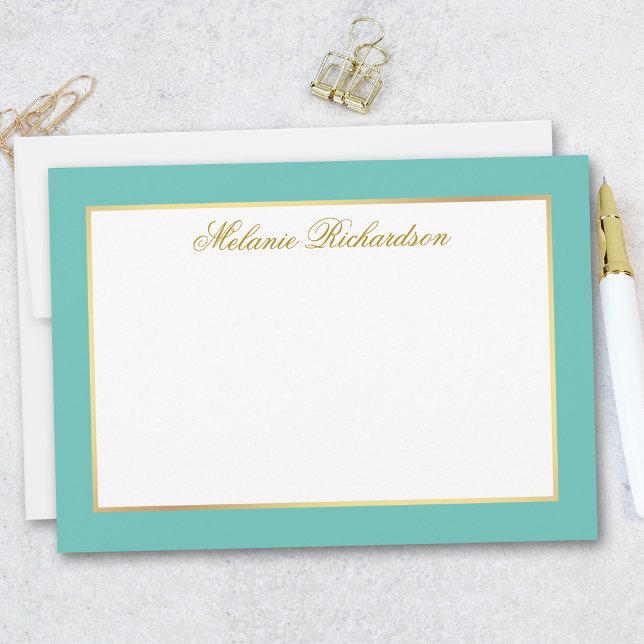 Tarjeta Pequeña Elegante Marco Verde azulado dorado - Elegir tamañ (Customize to change text color, add more text or to change color of back of card.)