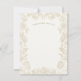 Tarjeta Pequeña Elegante marfil floral dibujado