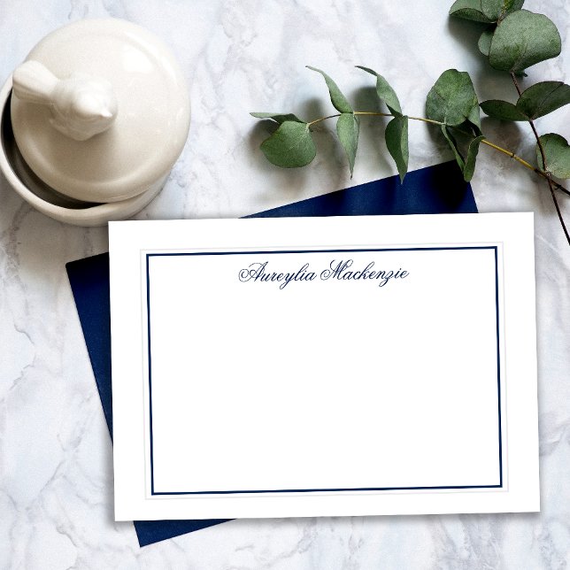 Tarjeta Pequeña Elegante Marina Azul y Blanco Personalizado (Elegant Navy Blue and White Personalized Note Cards)