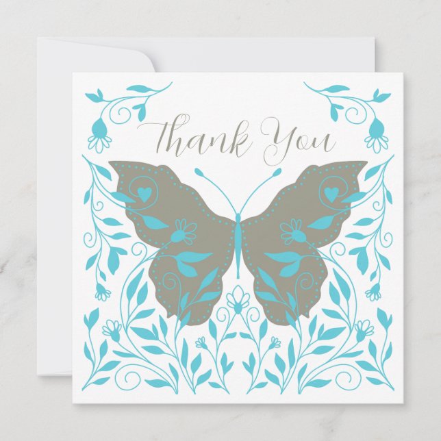 Tarjeta Pequeña Elegante mariposa azul y gris gracias (Anverso)