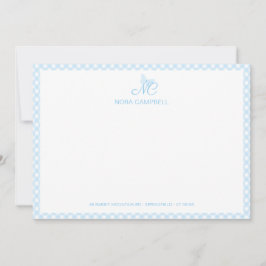 Tarjeta Pequeña Elegante Mariposa Monograma Bebé Azul Gingham Plai