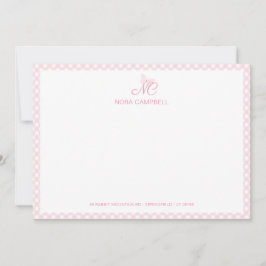 Tarjeta Pequeña Elegante mariposa Monograma Girly Baby Pink Gingha