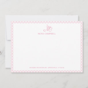 Tarjeta Pequeña Elegante mariposa Monograma Girly Baby Pink Gingha