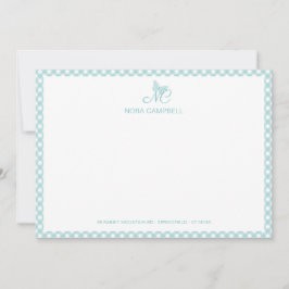 Tarjeta Pequeña Elegante mariposa Monograma Turquoise Gingham