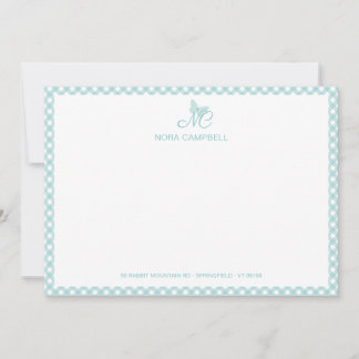 Tarjeta Pequeña Elegante mariposa Monograma Turquoise Gingham