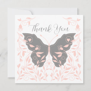 Tarjeta Pequeña Elegante Mariposa Rosa y Gris Gracias