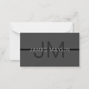 Tarjeta Pequeña Elegante Masculina Nombre Gris Oscuro y Monograma