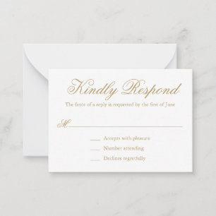 Tarjeta Pequeña Elegante Mini Boda Formal de Oro Tradicional RSVP