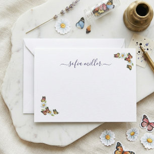 Tarjeta Pequeña Elegante Minimalista Colorida Mariposa Margarita