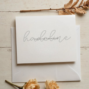 Tarjeta Pequeña Elegante Minimalista Plata Monogramado Script Nomb
