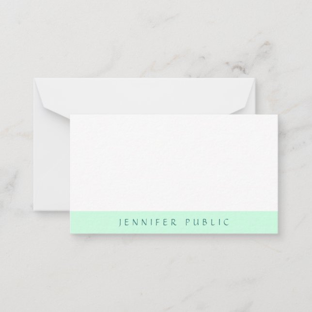 Tarjeta Pequeña Elegante Mint Verde Blanco Blanco Moderno Plantill (Anverso)