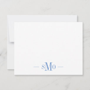 Tarjeta Pequeña Elegante Moda Azul Monograma 3 Iniciales