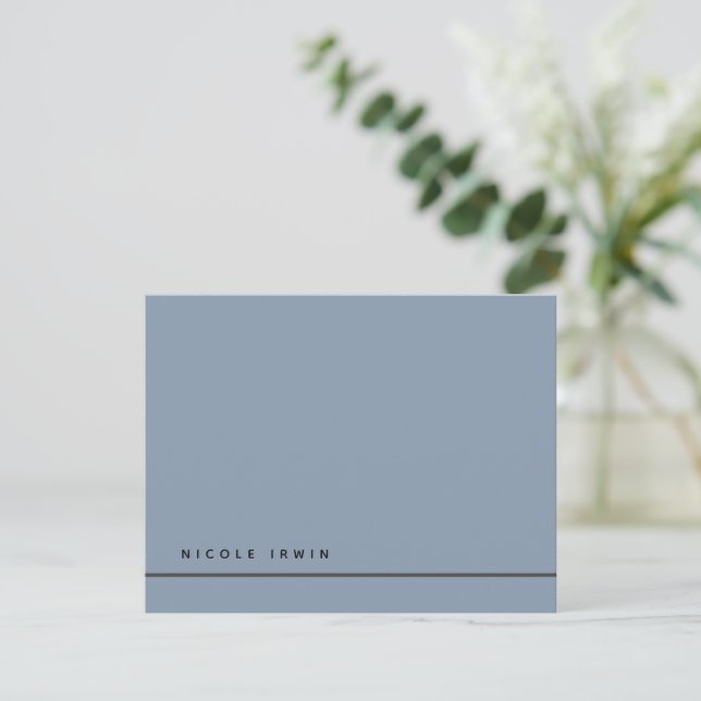 Tarjeta Pequeña Elegante Moda borde Dusty Blue Modern Stationery (Anverso de pie)