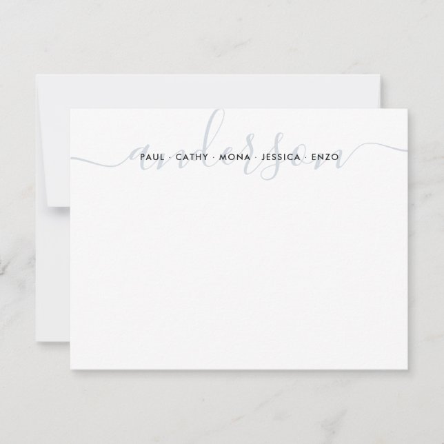 Tarjeta Pequeña Elegante Moda Familia Apellido Guión Gris Claro (Anverso)