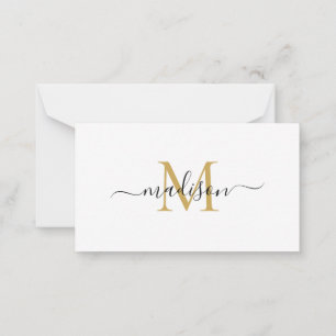 Tarjeta Pequeña Elegante Moda minimalista Guión Monograma Oro Negr