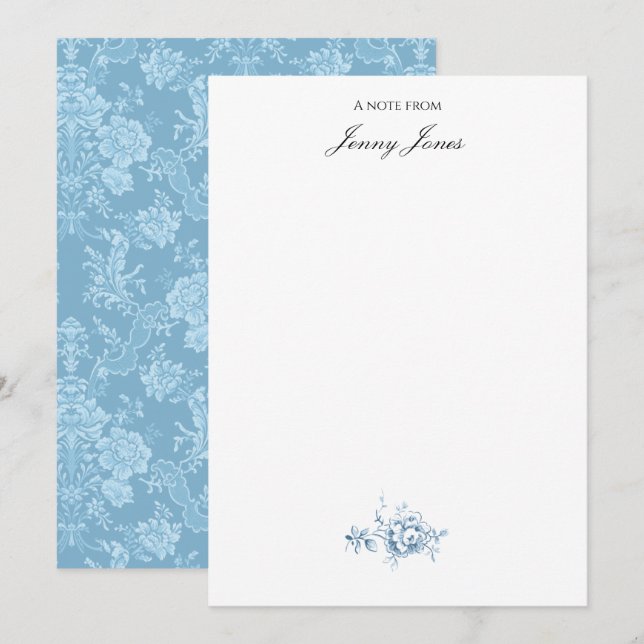 Tarjeta Pequeña Elegante Moda romántica floral Damasco-Pastel azul (Anverso / Reverso)