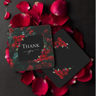 Tarjeta Pequeña Elegante Moda romántica Gracias Floral Roses Rojos