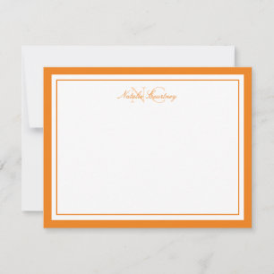 Tarjeta Pequeña Elegante Moda Script Naranja de dos bordes monogra