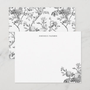 Tarjeta Pequeña Elegante Moda Vintage Gray Rosa Floral