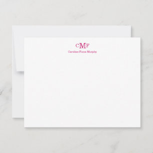 Tarjeta Pequeña Elegante Moderno 3 Monograma Magenta Banda Rosa