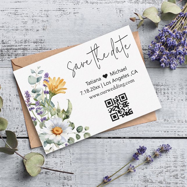 Tarjeta Pequeña elegante moderno guardar la fecha código qr flores (Subido por el creador)