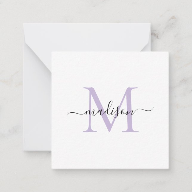 Tarjeta Pequeña Elegante Moderno Monograma Feminiano Guión Púrpura (Reverso)