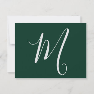 Tarjeta Pequeña Elegante Moderno Plano Verde Oscuro Monograma de N