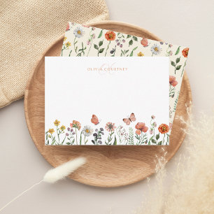 Tarjeta Pequeña Elegante Monograma Acuarela Flor silvestre Floral