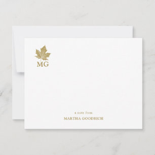 Tarjeta Pequeña Elegante Monograma Antiguo Dorado Hoja de arce pla