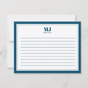 Tarjeta Pequeña Elegante Monograma Azul borde Minimalista