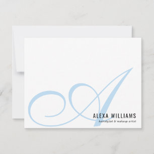 Tarjeta Pequeña Elegante Monograma Baby Blue Simple Business