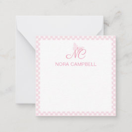 Tarjeta Pequeña Elegante Monograma Bebé Rosa Gingham Personalizado