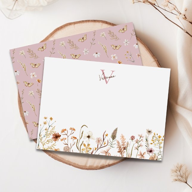 Tarjeta Pequeña Elegante Monograma Boho acuarela Flor silvestre Fl (Subido por el creador)