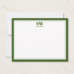 Tarjeta Pequeña Elegante Monograma Bosque Frontera Verde Minimalis