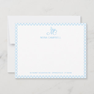 Tarjeta Pequeña Elegante Monograma Cute Baby Blue Gingham Checks