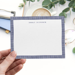 Tarjeta Pequeña Elegante Monograma de Cuadro Houndstooth Azul Mari