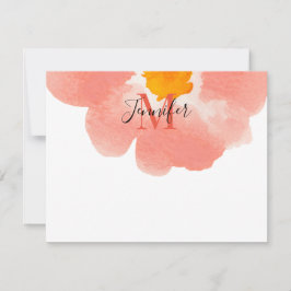 Tarjeta Pequeña Elegante Monograma de Flor de Acuarela en Negro y 