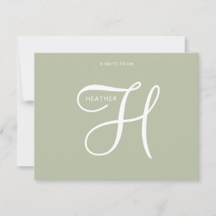 Tarjeta Pequeña Elegante Monograma de Letra en Verde Sage Minimali