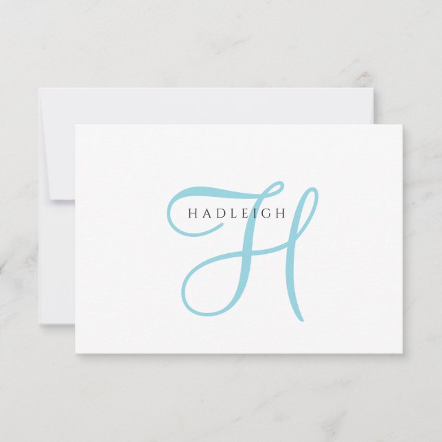 Tarjeta Pequeña Elegante Monograma de Letra Script Azul (Anverso)