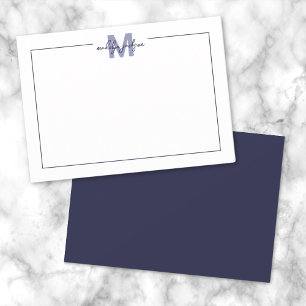 Tarjeta Pequeña Elegante Monograma de Letra Script Borde Azul Mari