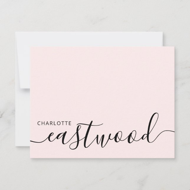 Tarjeta Pequeña Elegante Monograma de Letra Script Rosa Rubor (Anverso)