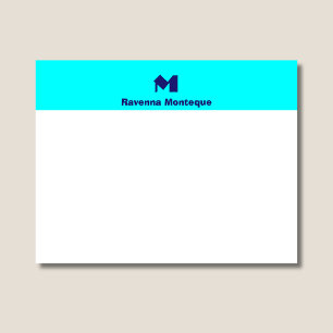 Tarjeta Pequeña Elegante Monograma de Nombre Personalizado Azul Ne