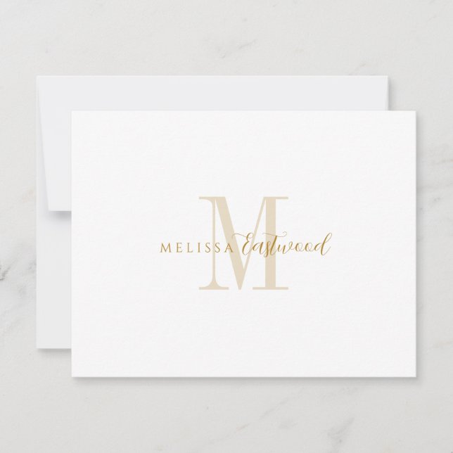 Tarjeta Pequeña Elegante Monograma de Oro en Serif Script (Anverso)