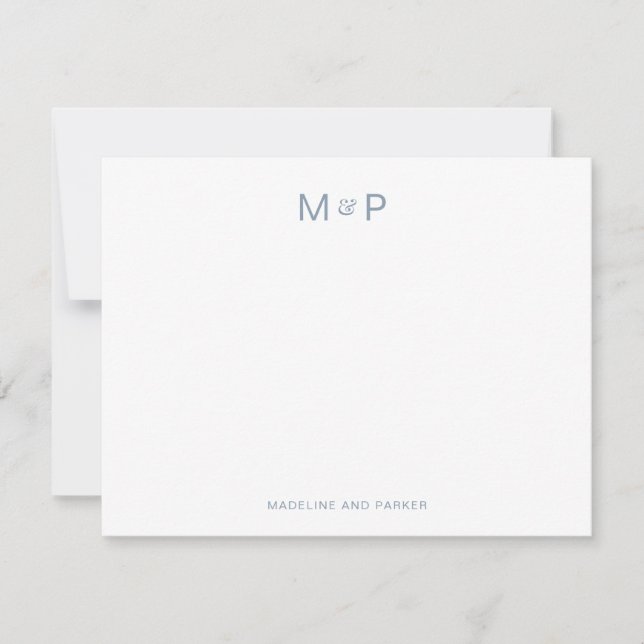 Tarjeta Pequeña Elegante Monograma de Pareja Contemporánea Azul Po (Anverso)