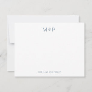Tarjeta Pequeña Elegante Monograma de Pareja Contemporánea Azul Po