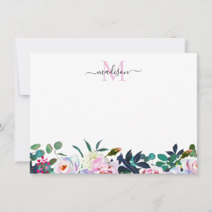 Tarjeta Pequeña Elegante Monograma de Rubor de color blanco rosado