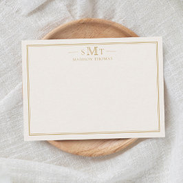 Tarjeta Pequeña Elegante Monograma de tres letras de marfil de oro