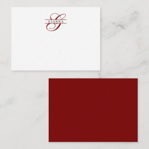 Tarjeta Pequeña Elegante Monograma dividido de caligrafía roja bor
